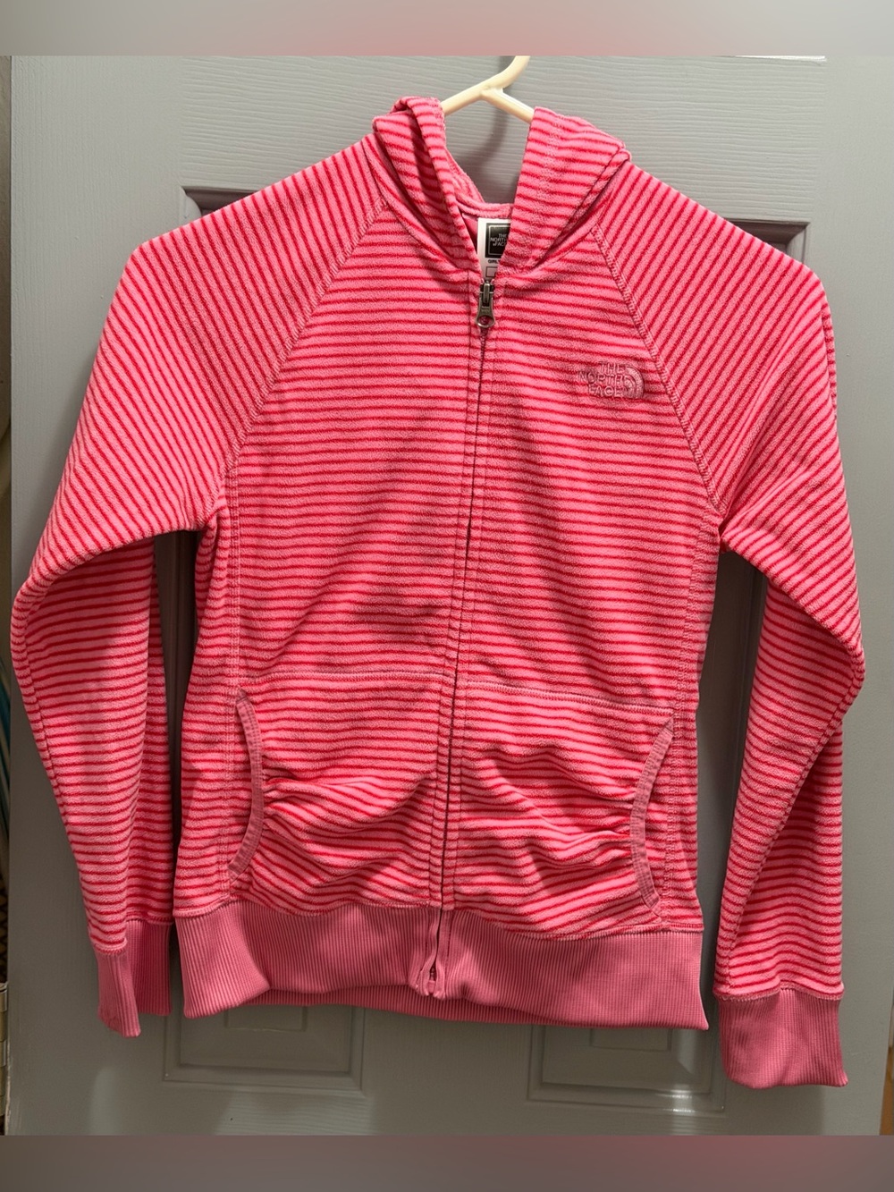 The North Face Osito Full-Zip Hoodie Jacket Girls Size Medium 10/12 Pink Stripes